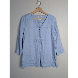 MALVIN Tunic Blouse Womens S Blue V-Neck 3/4 Sleeve Linen‎ Lightweight Relaxed